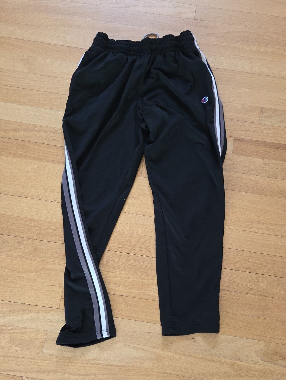 Champion Black Men's Joggers with White, Black and Gray Side Stripes